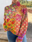 Hattie — Camisola de gola subida com padrão floral artístico