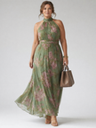 Vestido midi Mirelle com decote halter e franzido