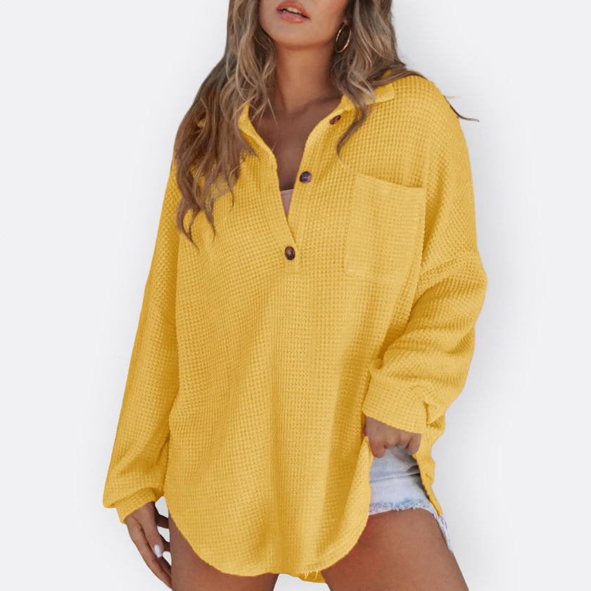Blusa Túnica Leve Decote V com Botões feminino