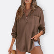Blusa Túnica Leve Decote V com Botões feminino
