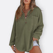 Blusa Túnica Leve Decote V com Botões feminino