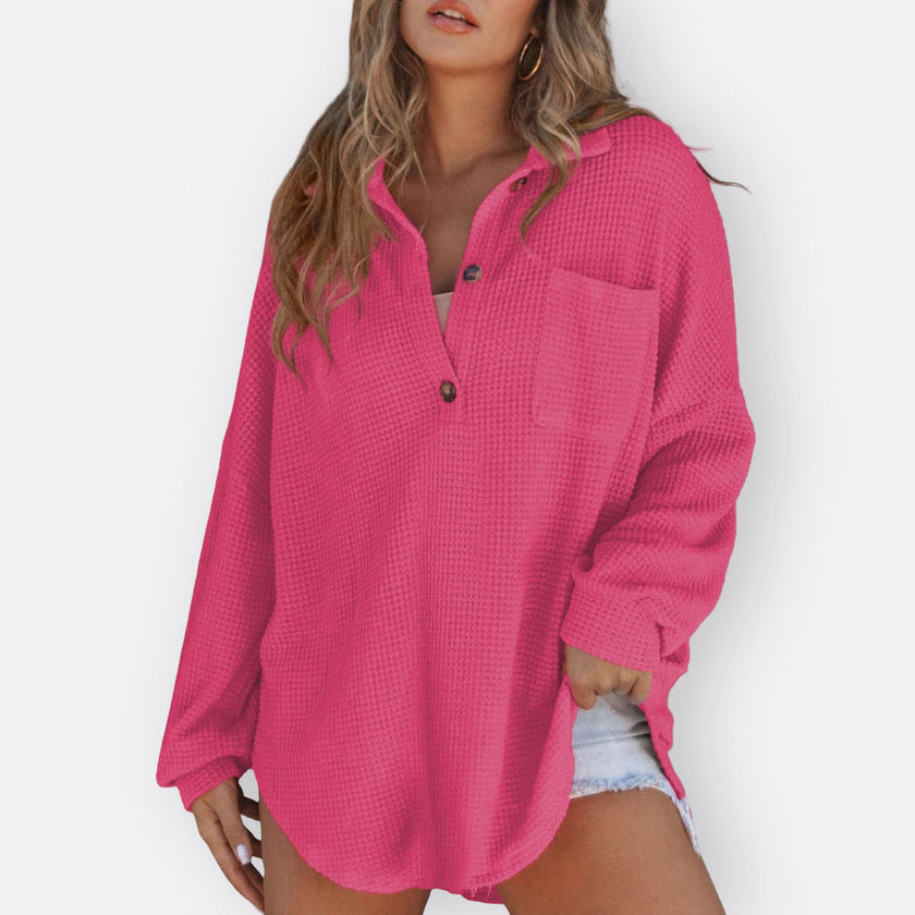 Blusa Túnica Leve Decote V com Botões feminino
