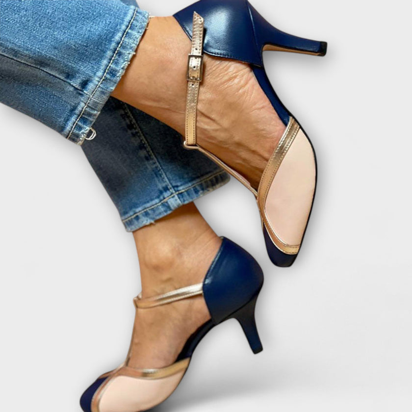 Frida – Sapatos de salto com tira em T bicolor