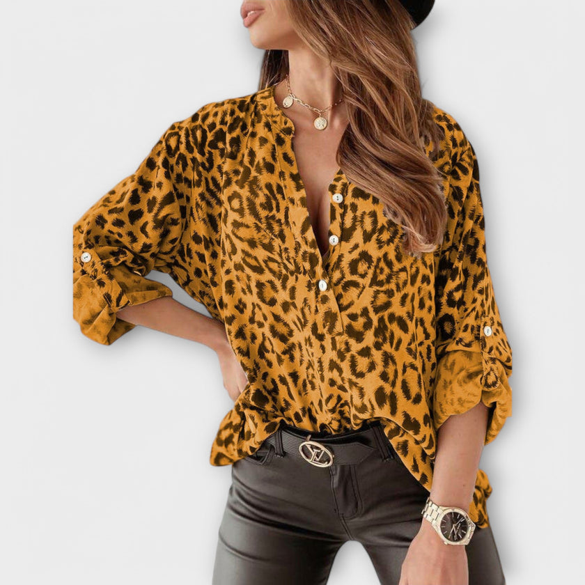 Blusa moderna estampado leopardo feminino
