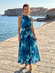 Vestido midi Olivia estampado com cintura franzida