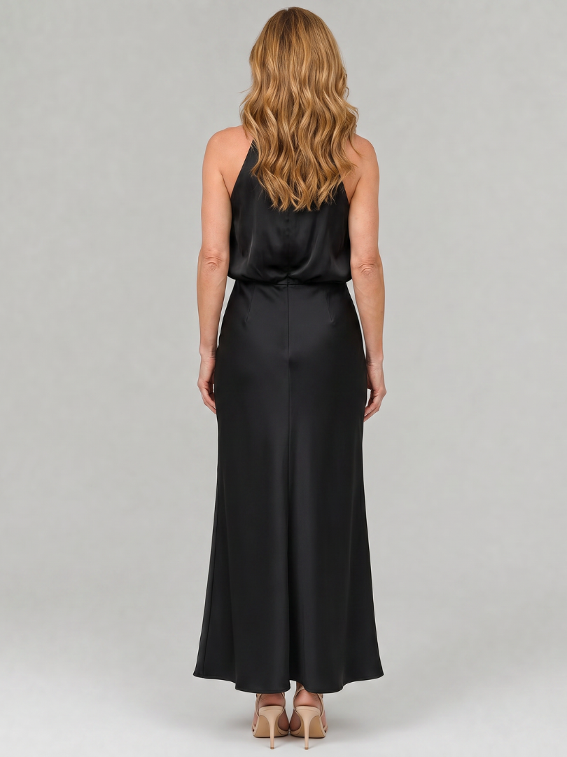 Vestido midi Nopal sem mangas com gola drapeada