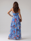 Vestido maxi Nori floral com corpo franzido
