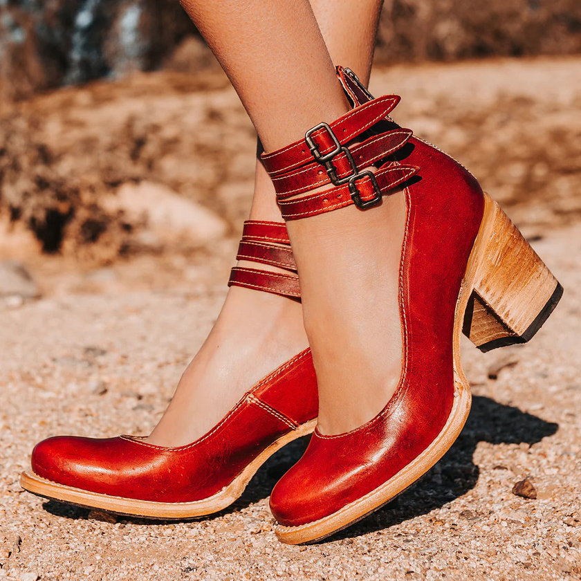 Sapatos de salto alto com tiras múltiplas e sola grossa feminino
