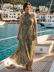 Vestido midi Mirelle com decote halter e franzido