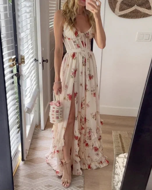 Vestido midi padrão floral feminino