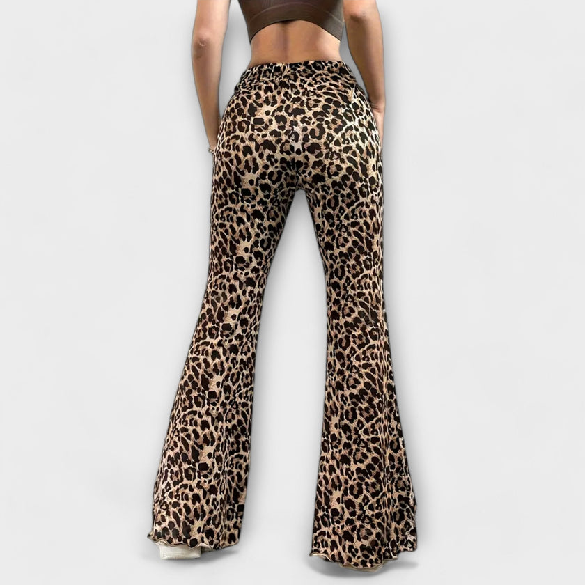 Calças com corte de leopardo feminino