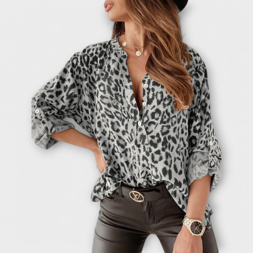 Blusa moderna estampado leopardo feminino
