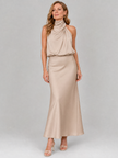 Vestido midi Nopal sem mangas com gola drapeada