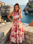 Vestido midi Olivia estampado com cintura franzida