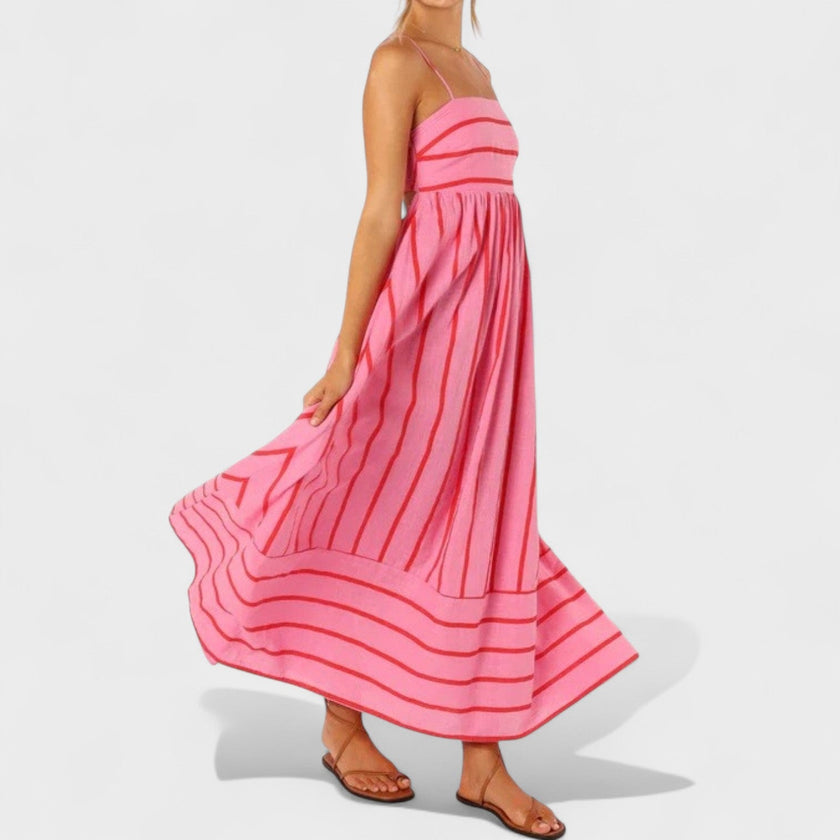 Vestido comprido às riscas feminino