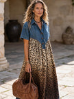 Amora | Vestido maxi animal print com efeito denim