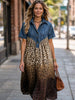 Amora | Vestido maxi animal print com efeito denim