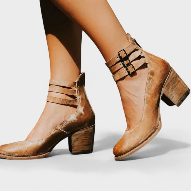 Ivana – Sapatos de pele com fivelas e salto estável
