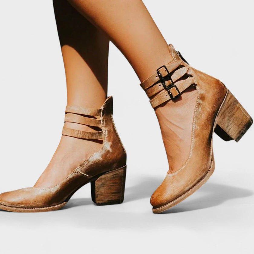 Ivana – Sapatos de pele com fivelas e salto estável