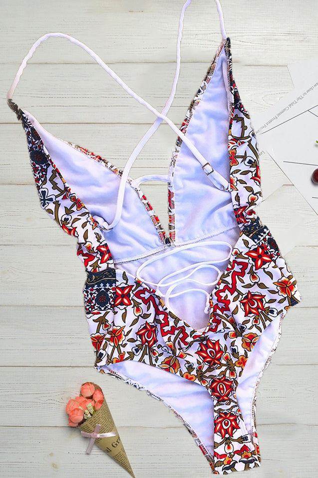 Maiô com Estampa Boho e Decote em V
