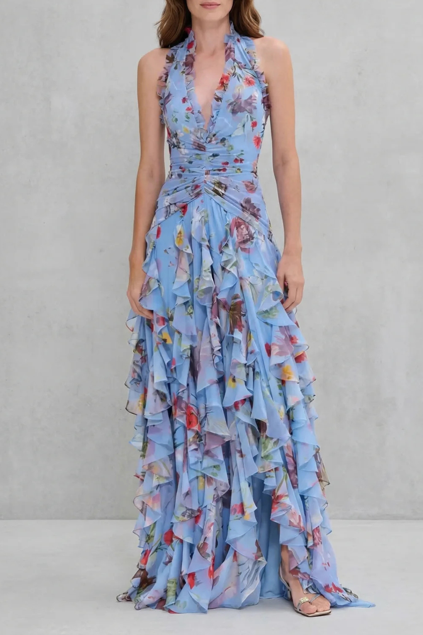 Alice | Vestido Maxi Floral com Decote Cruzado