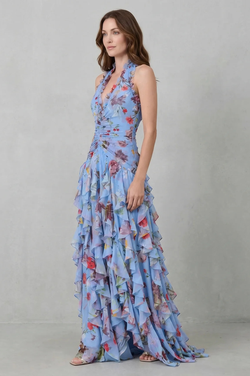 Alice | Vestido Maxi Floral com Decote Cruzado