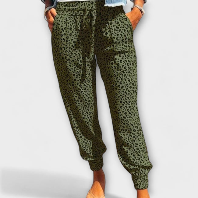 Calças leopardo com pernas largas feminino