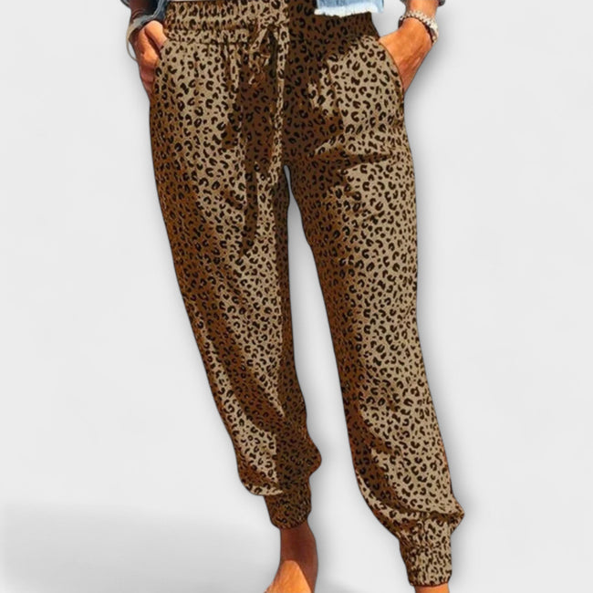 Calças leopardo com pernas largas feminino