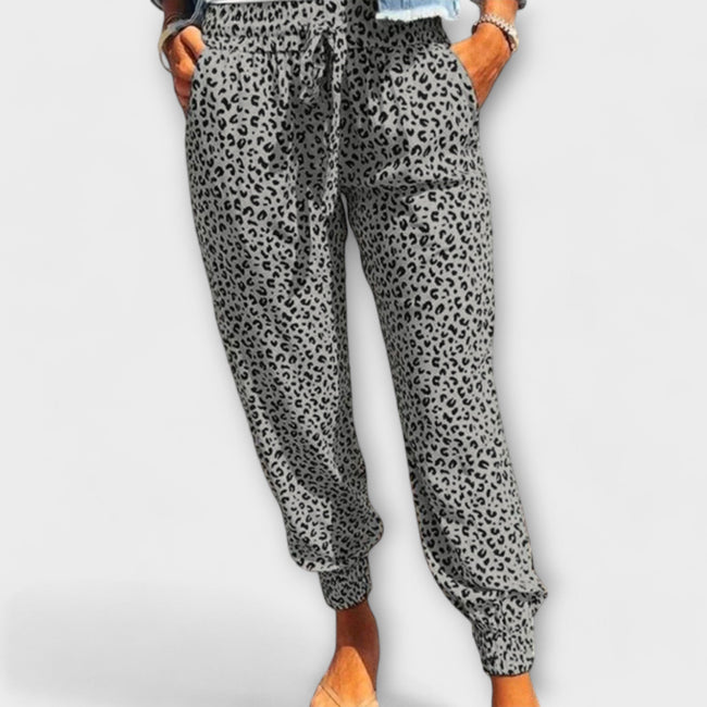 Calças leopardo com pernas largas feminino