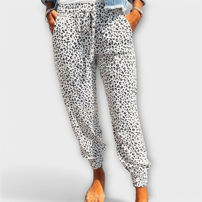 Calças leopardo com pernas largas feminino