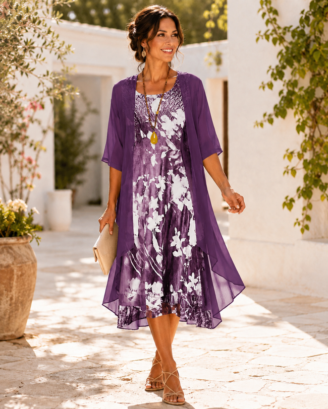 Noélia | Vestido Floral de Duas Camadas