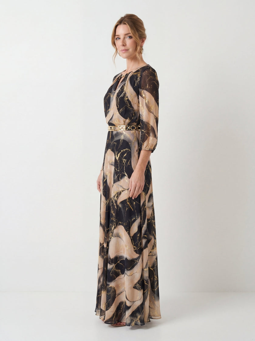 Cecília | Vestido Maxi Estampado de Elegância Natural