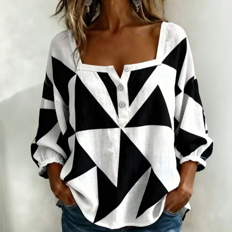 Nádia – Blusa Geométrica de Corte Solto
