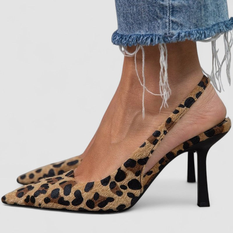 Liorina - Escarpins cáqui com estampado de leopardo e biqueira pontiaguda feminino