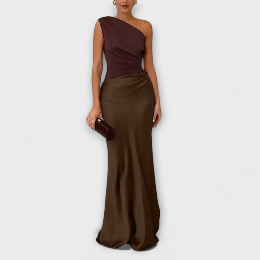 Vestido de cetim assimétrico feminino