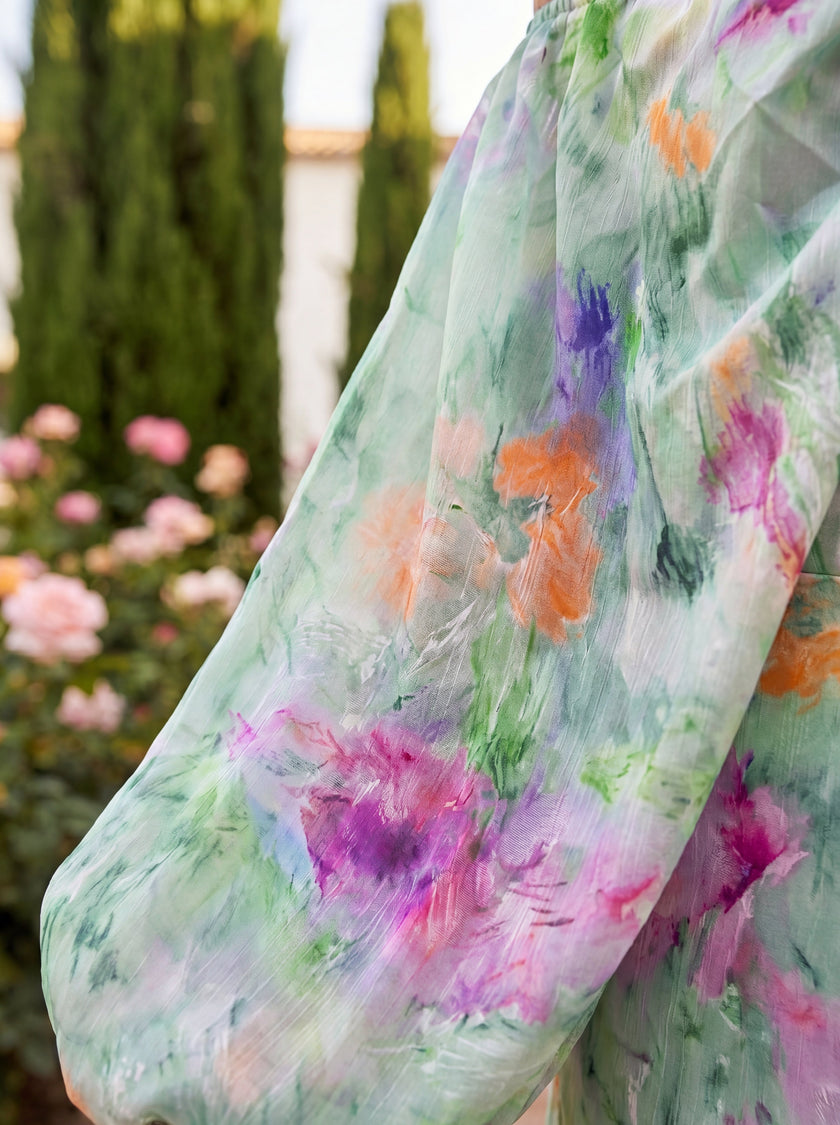 Emília | Vestido Midi Floral de Ombros Descobertos