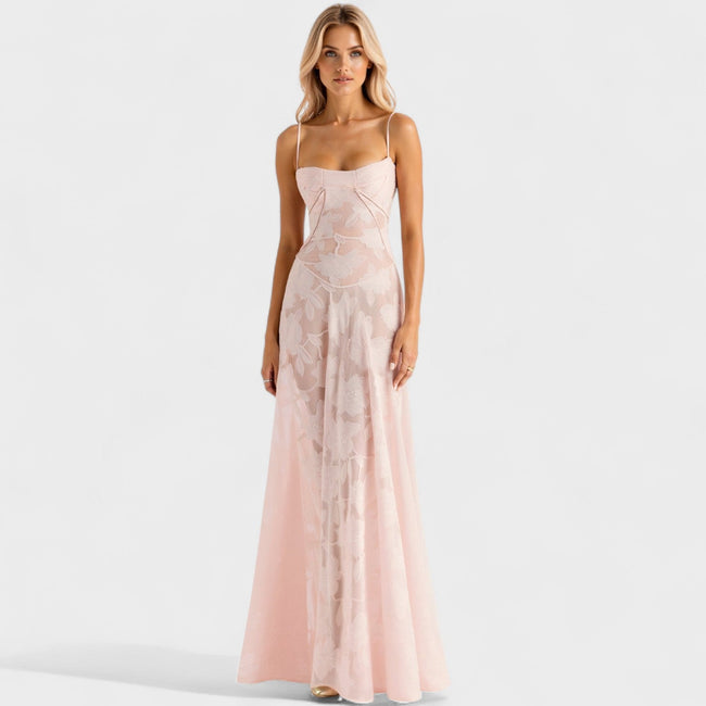 Vestido maxi em renda floral feminino