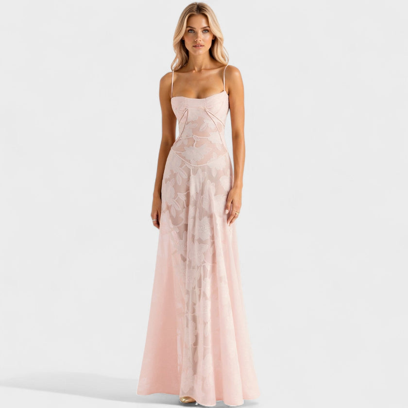 Vestido maxi em renda floral feminino
