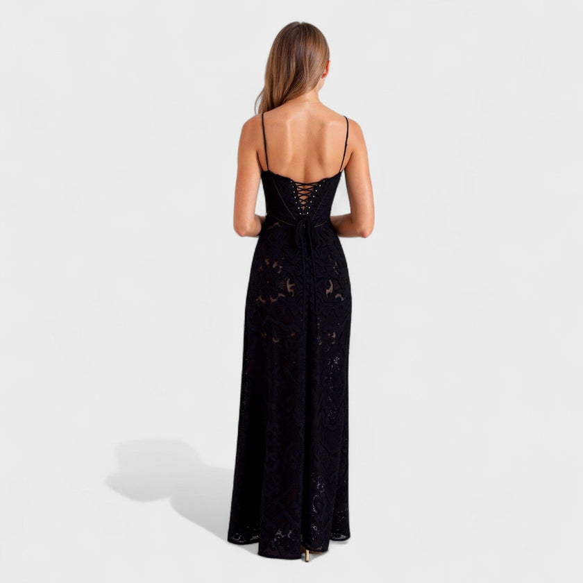 Vestido maxi em renda floral feminino