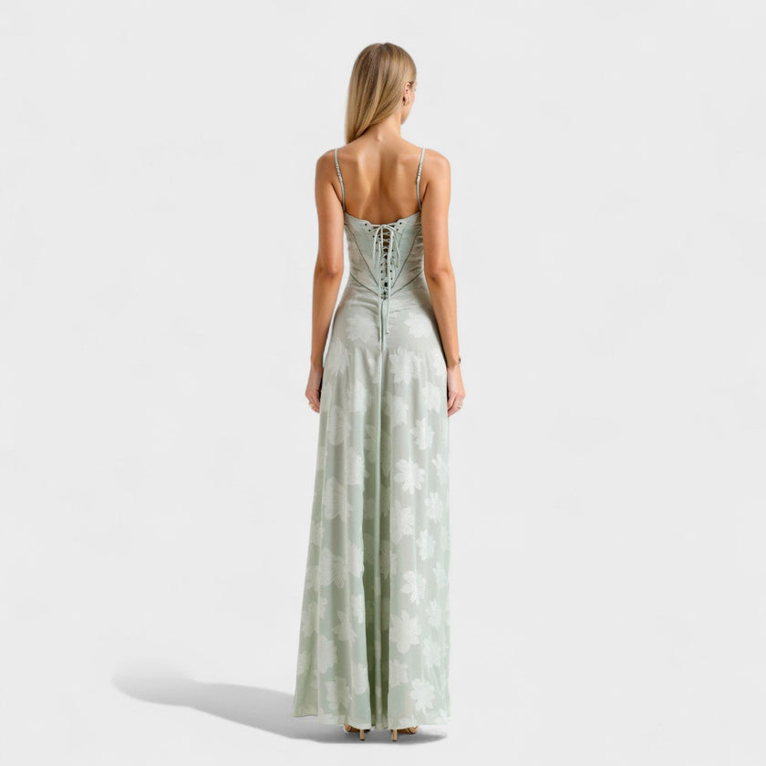 Vestido maxi em renda floral feminino