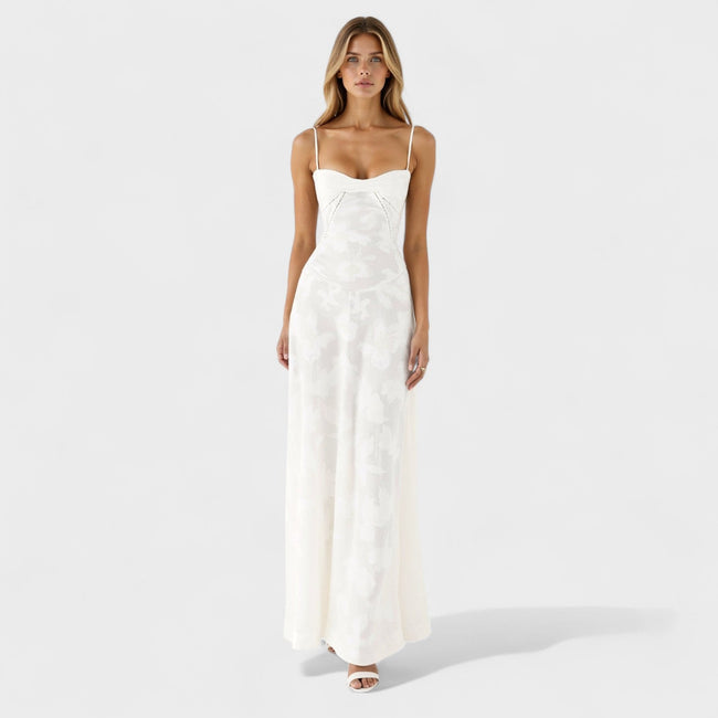 Vestido maxi em renda floral feminino