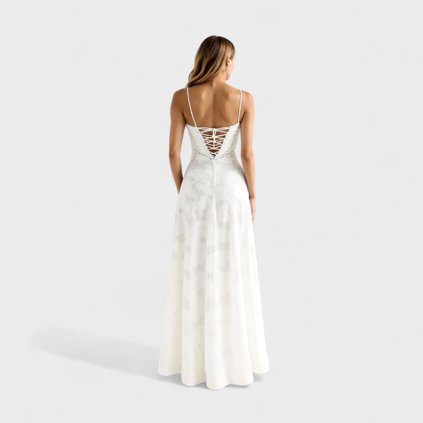 Vestido maxi em renda floral feminino