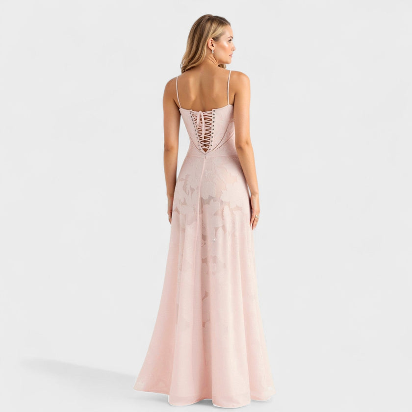 Vestido maxi em renda floral feminino