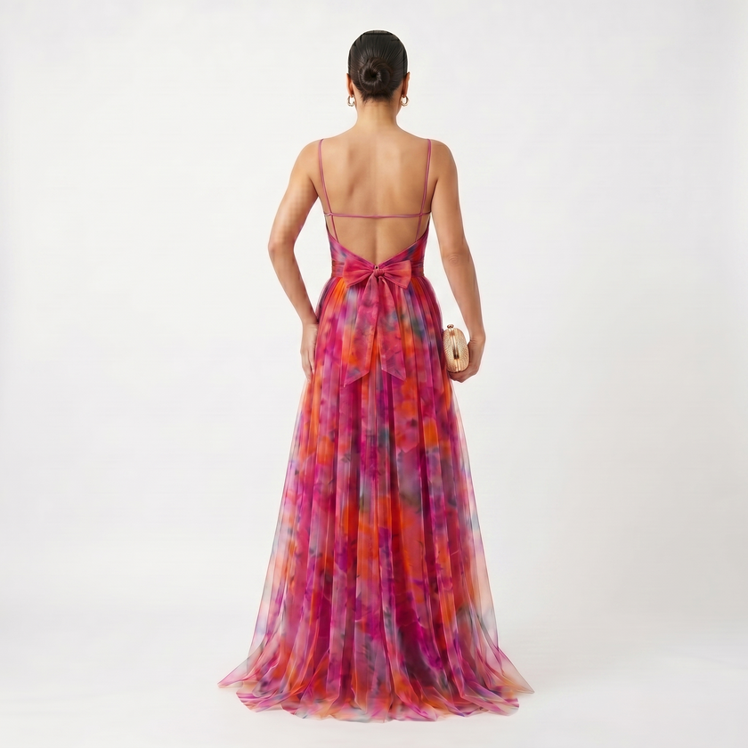 Helena | Vestido de Gala em Tule com Estampado Aguarela
