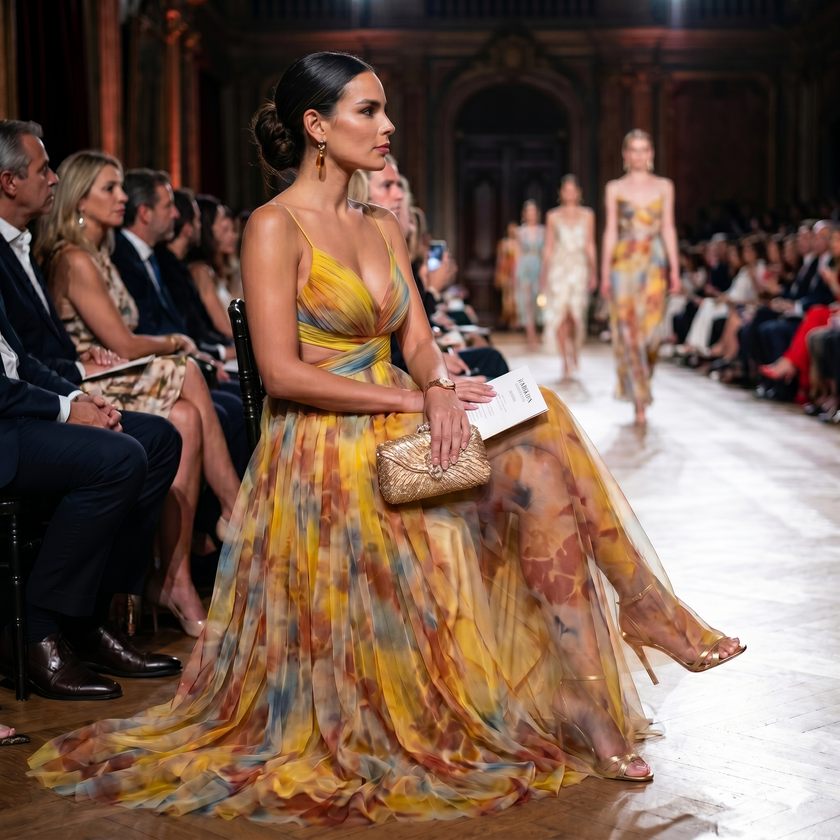 Helena | Vestido de Gala em Tule com Estampado Aguarela