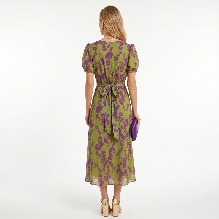 Sofia | Vestido Midi com Estampado Floral e Manga Curta