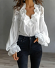 Laceva | Blusa com Renda Floral e Mangas Lanternas