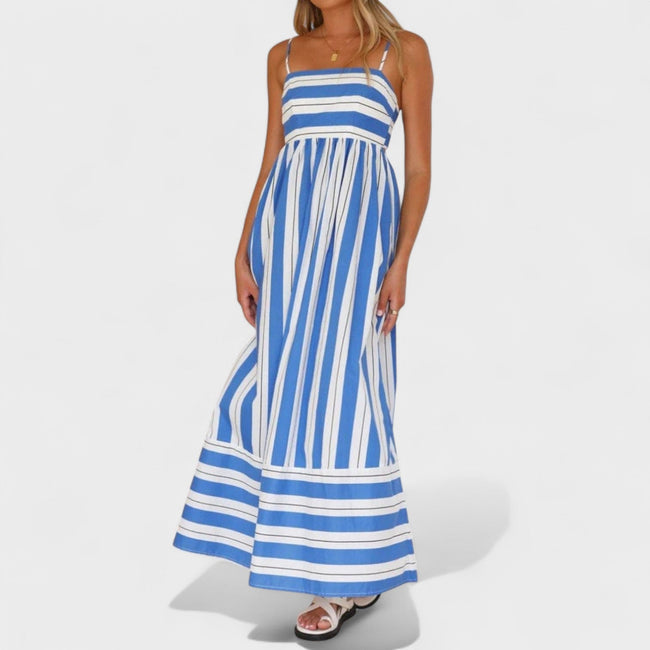 Vestido comprido às riscas feminino