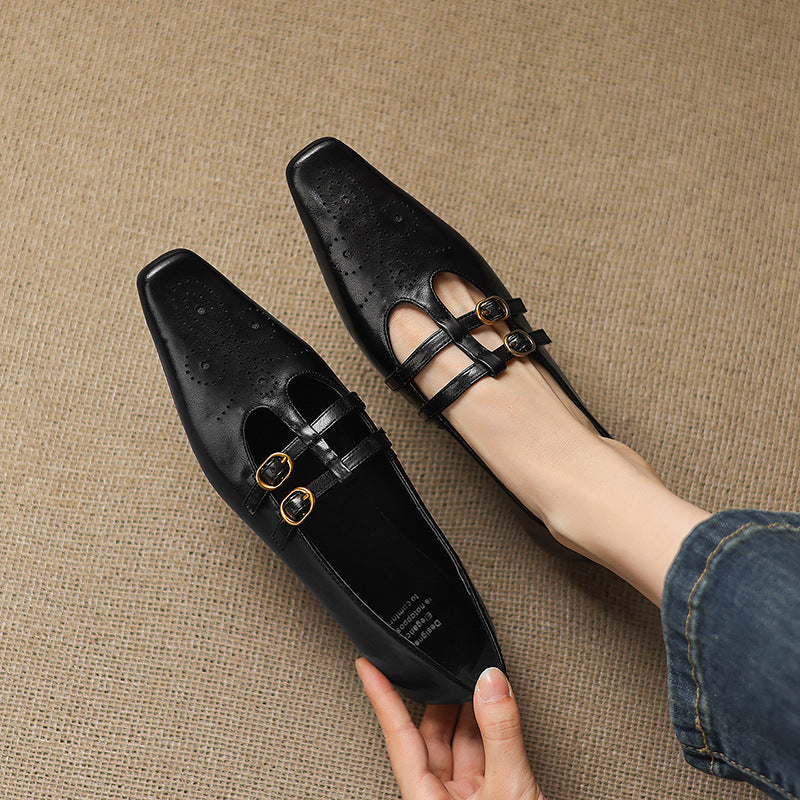 Ceyla | Sapatos planos Mary Jane de dupla alça com perfurações