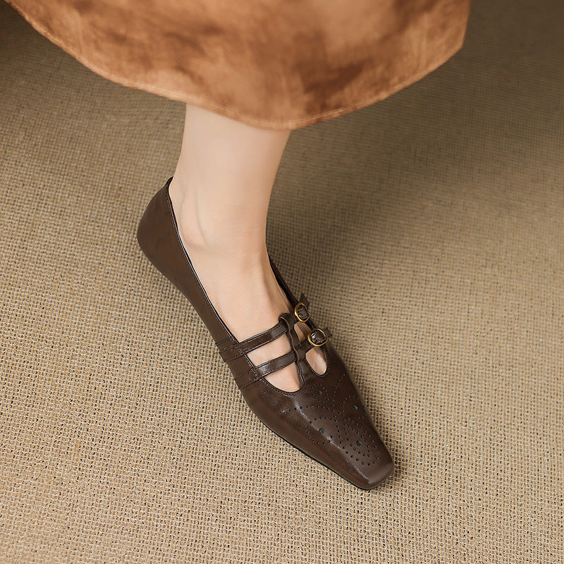 Ceyla | Sapatos planos Mary Jane de dupla alça com perfurações